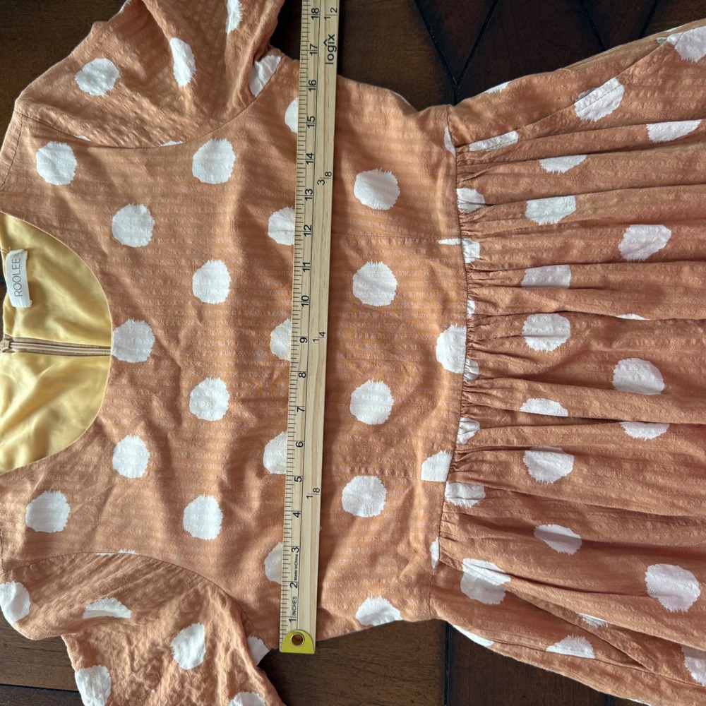 ROOLEE Orange White Polka Dot Short Sleeve Midi Dress Size S - Picture 6 of 8